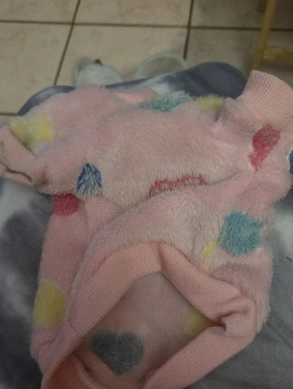 Pink Smiley Print Dog Romper & Plush Polka Dot Sweater Jamamas Small